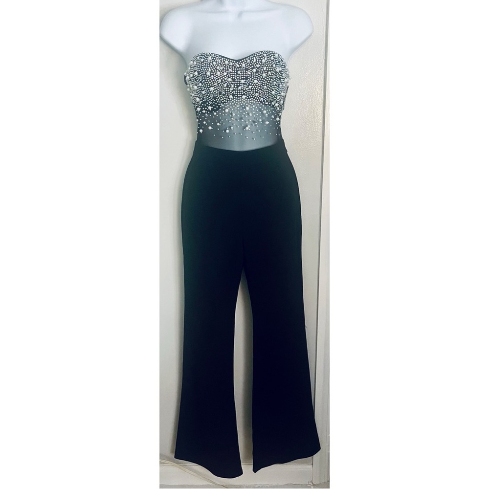 Fashion Nova Black and Silver Embellished Jumpsuit